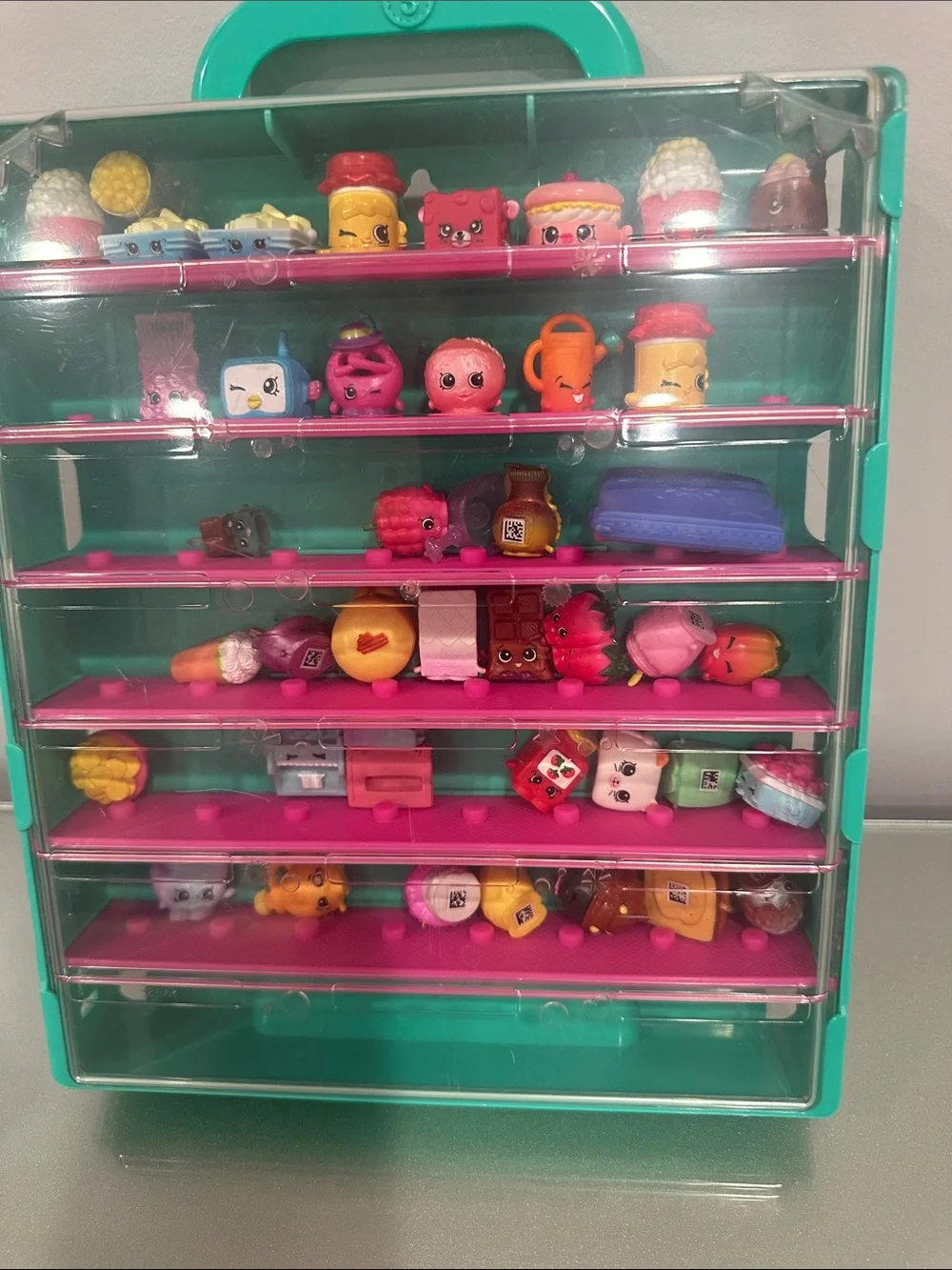Shopkins Teal Storage Case with Pink Shelves and Mini Figures